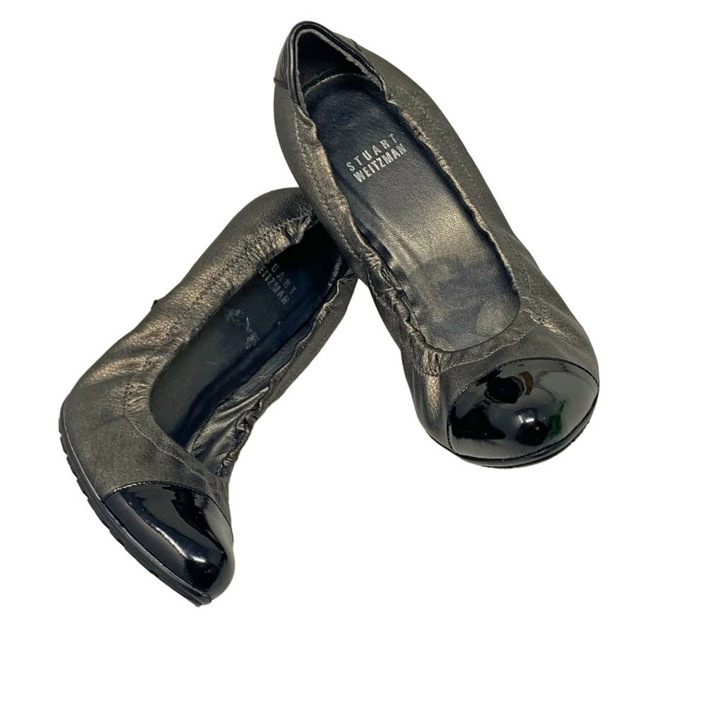 STUART WEITZMAN‎ Pewter leather Cap Toe Ballet Styled Pumps